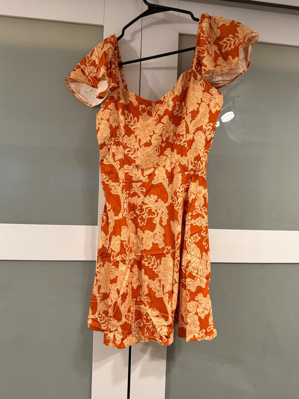 Shore Resort Wear Floral Orange Flutter Sleeve Mini Dress